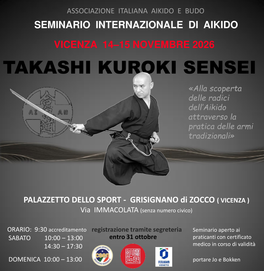 Seminario internazionale di Aikido con Takashi Kuroki Sensei a Vicenza
